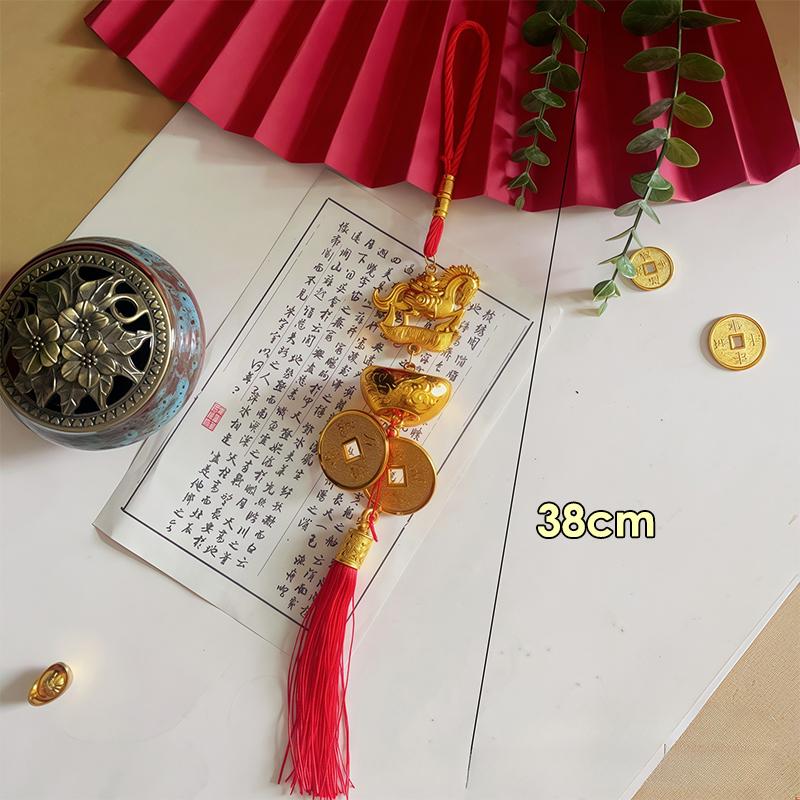 Chinese New Year Gold Color Plastic Horse Pendant Long Red Tassel Ornaments For Car Home Decor Lucky Charm Hanging Decoration