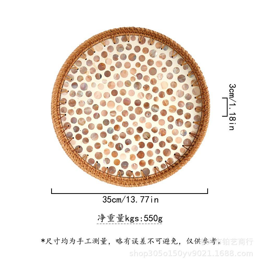 Color Shell Jewelry Cosmetics Food Teacup Storage Trays Handmade Rattan Fruit Dessert Bread Pans Round Rattan Decoration Trays