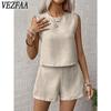 Women's Fashion Casual Summer Spring Solid Color Print Sleeveless O-Neck Trousers Pants Suits