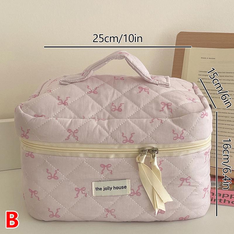 Rosa Schleife Steppung Damen Kosmetiktasche Tragbar Reißverschluss Make-up Reise-Organizer Handtasche für Damen Kulturtasche Für Mädchen