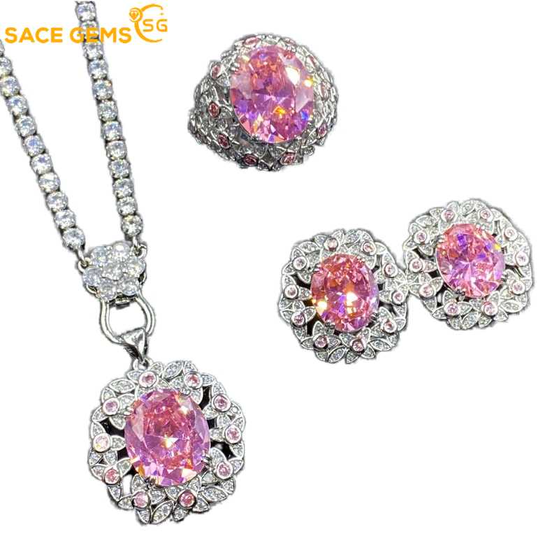 

SACE GEMS классический медный сплав циркон кольцо серьги кулон ожерелье ювелирные наборы подарки для свадебной вечеринки Open розовый