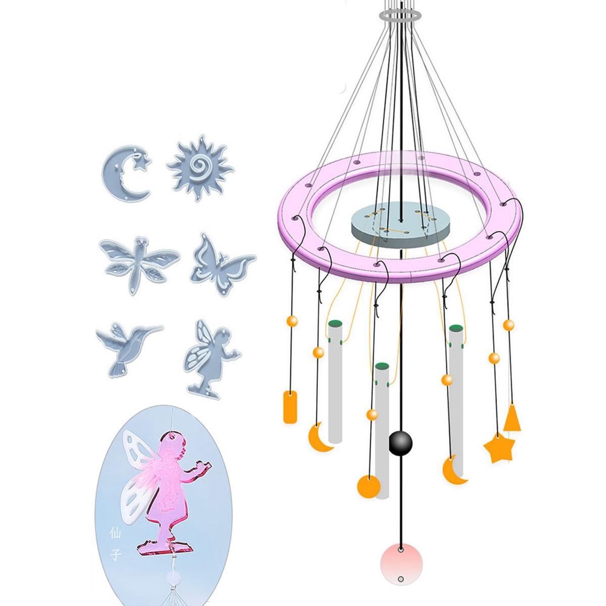 T02C!Wind Chimes Silicone Resin Molds Kit Dragonfly Butterfly Fairy Epoxy Resin Mold Measure For Create Art DIY Wind-Bell