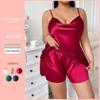 Plus Size Women's Imitation Silk Camisole and Shorts Pajama Set