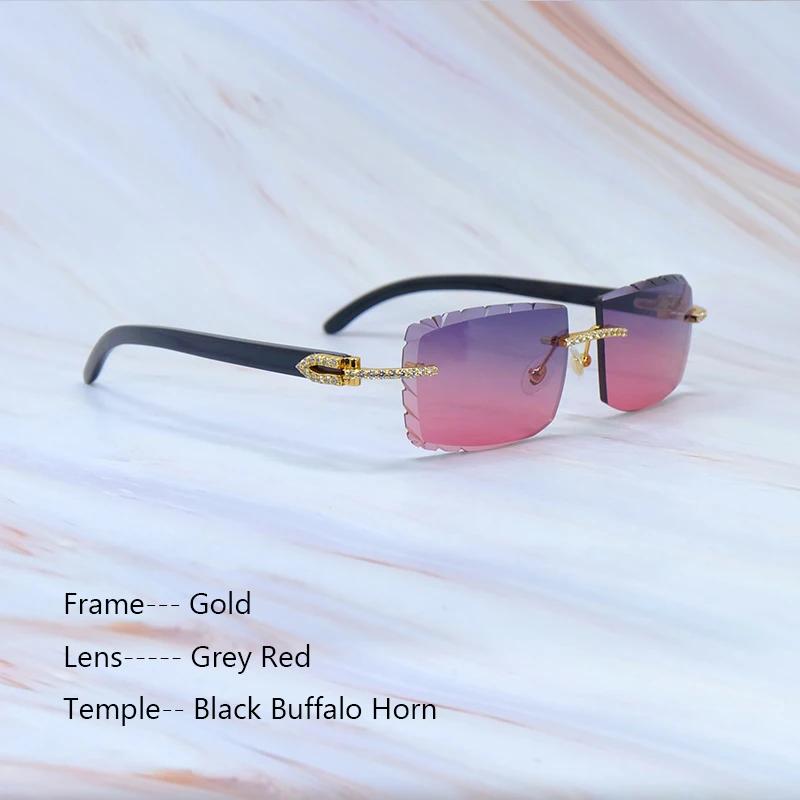 Buzlu Out Güneş Gözlükleri Elmas Kesim Şık Rhinestones Carter Siyah Manda Boynuzu Lüks Gözlük Vintage Güneş Gözlükleri Y2K Dekorasyon