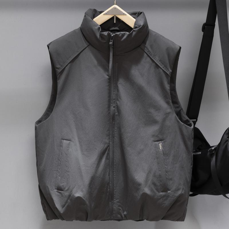 Gilet imbottito da uomo 50% piumino d'anatra bianco, con colletto alla coreana, chiusura a zip, casual, caldo, senza maniche, per l'inverno