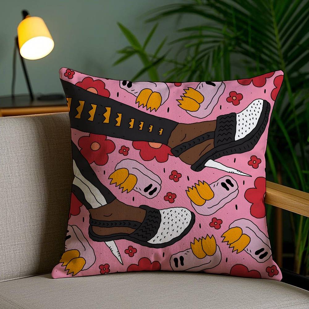 Fantasy Creative Shoes illustration Pillow Case Anti-dustmite Pillowcase Invisible zipper silky short plush Sofa cushion cover