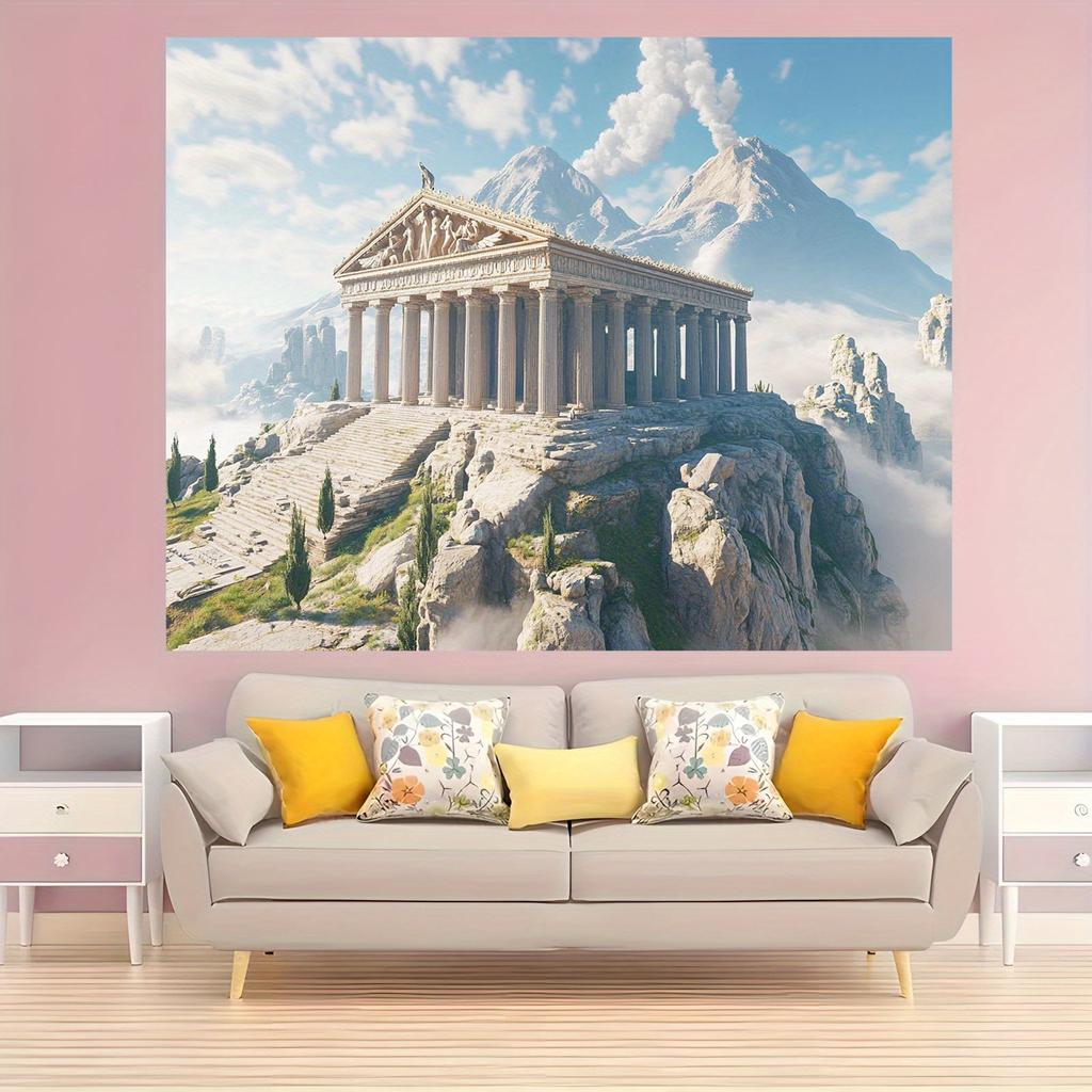 Olympus Mountain background banner - Greek mythological theme and Parthenon design polyester Greek mythological decoration