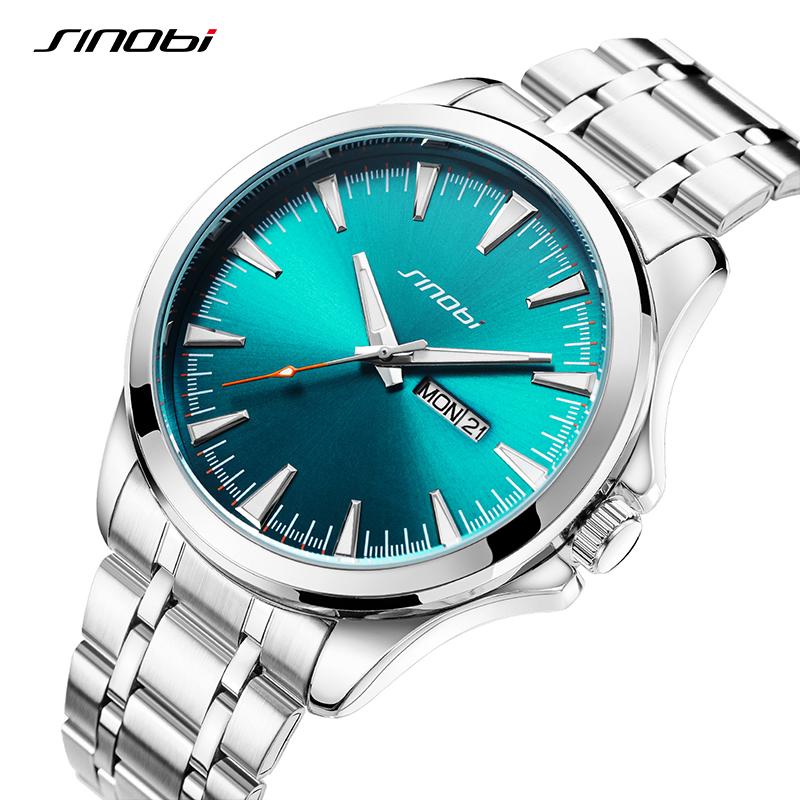 Mens Sinobi Top Watches Brand Luxury Quartz Men Calendar Watch Waterproof Sport Wrist Watch Men Stainless Steel Male Clock