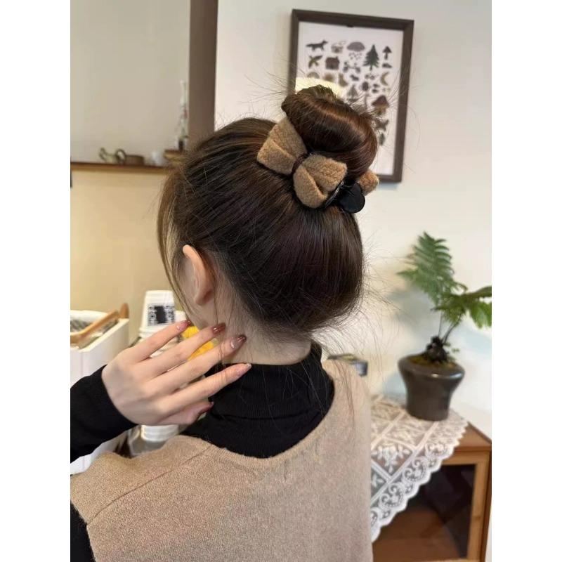 New Knitted Hairpin Female Milk Curry Sweet Casual All-match Bow Hairpin Hair Pans Hair Ball Hair Accessories