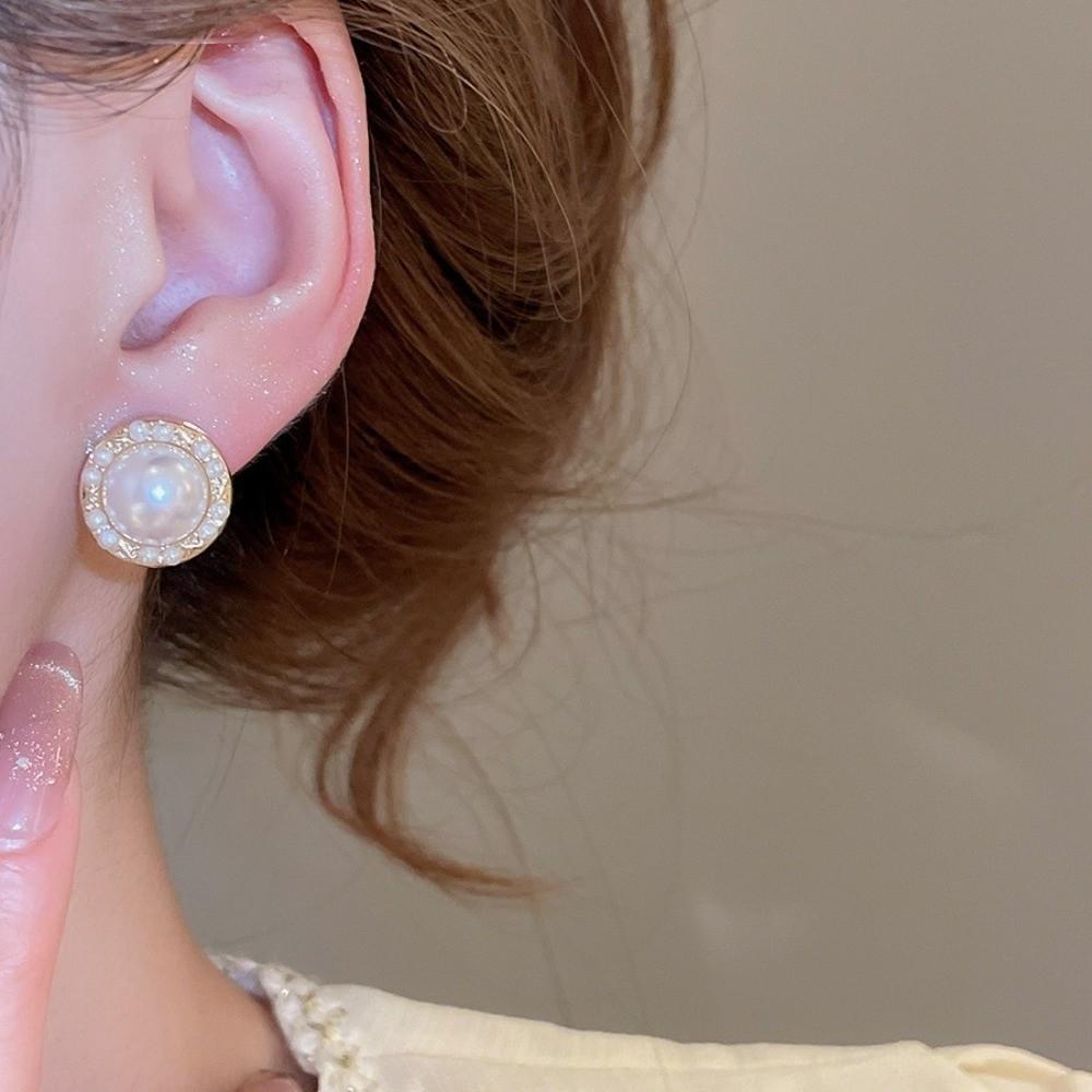 Round Square Stud Earrings Small Imitation Pearl Earrings  for Women Daily Jewelry Sets
