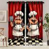 2pcs Chef Kitchen Curtains - Funny Chef Cooking Theme Window Drapes with Red & Black Buffalo Check Plaid   Semi-Sheer Polyester