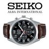 Used Seiko overseas model ALBA chronograph watch 10BAR brown leather band black