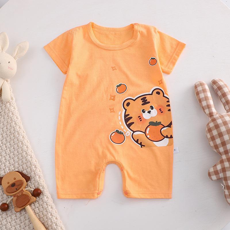 2026 Summer Kids O-Neck Short Sleeve Pajama-Rompers Baby Spring Short Crawling Clothes Cartoon Cotton Jumpsuit for Girl Boy