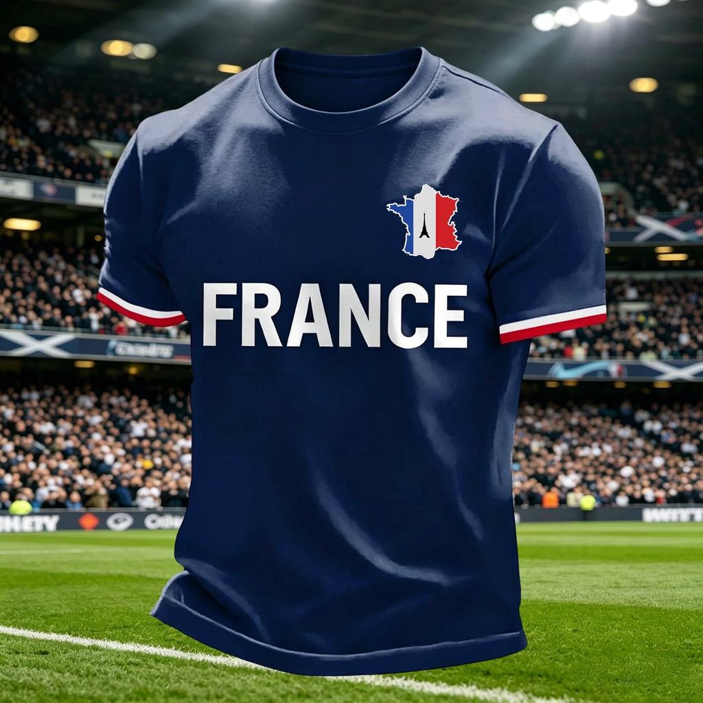 Men's Casual Crew Neck Short Sleeve Pullover T-Shirt Football Fan Jersey World Cup Supporter Top France Design