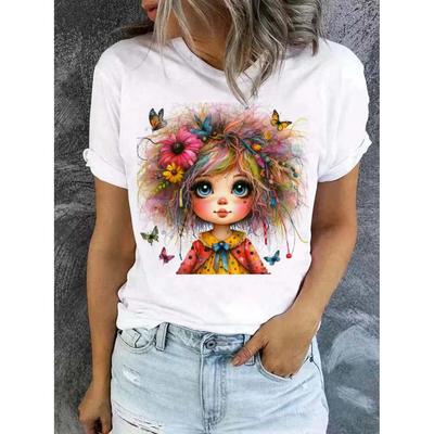 Trendy Cute Girl Clothing Fashion Short Sleeved T-Shirt Women's Printed T-Shirt Women's Cartoon Shirt Pattern New Year T-Shirt