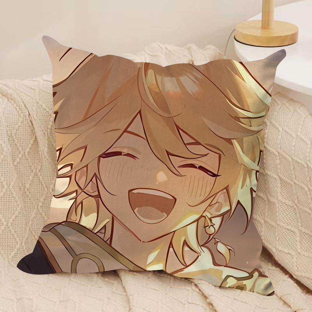 Aether Cute Genshin Impact Cushion Cover Silky Short Plush Invisible Zipper Dustproof Sofa Pillow Case For Home Decor