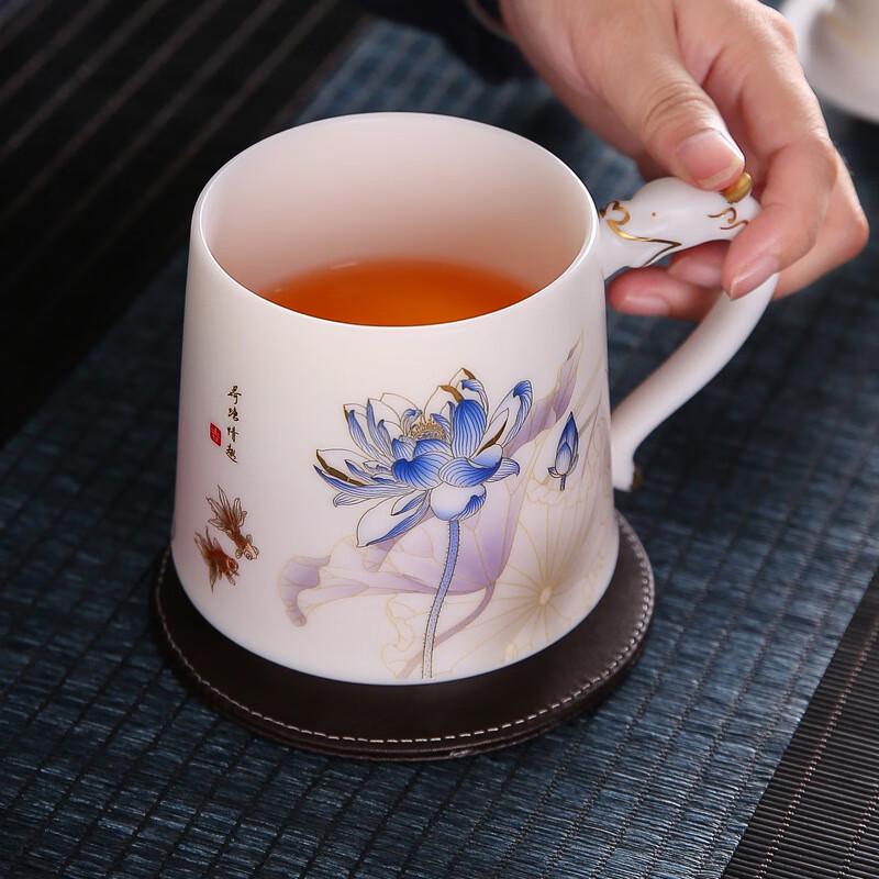 Dehua White Porcelain Tea Infuser Office Mug - Lotus Wen Xuan