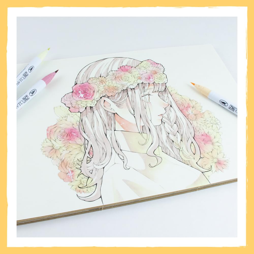 Kuretake Brush Pens, ZIG Clean Color Real Brush, 6 Warm Pale Colors, Set RB-6000AT/6VG