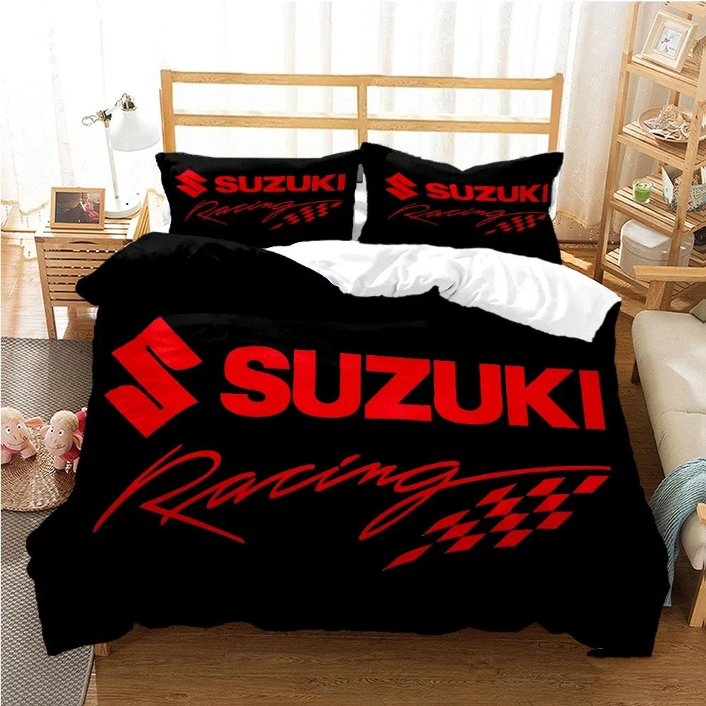 Teenagers SUZU motorcycle Casal Duvet Cover Comforter All Season Bedding Sets Soft Quilt Cover and Pillowcases Single/Double