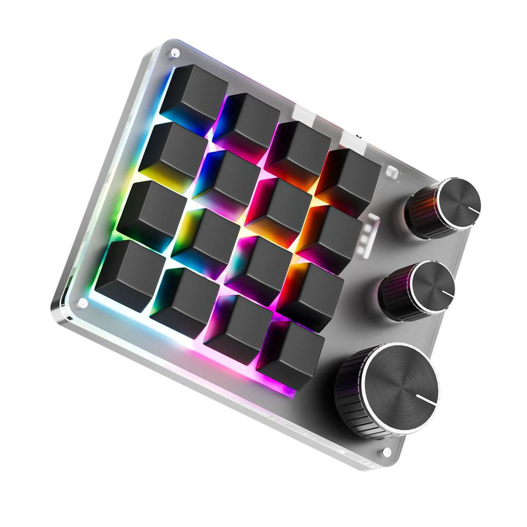 Programmable Ro Keyboard 16-Keys 3 Knob Gaming Keypad with USB Wired+ Mode Volume Controller