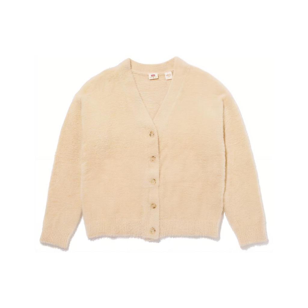Levis Solid Color V-Neck Fitted Single-Breasted Long Sleeve Knit Sweater Women Sweater Khaki A4238-0004