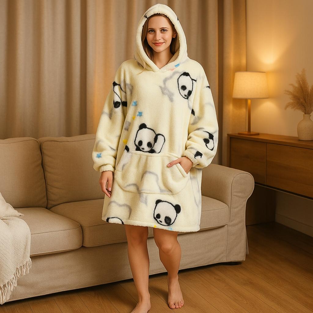 Kocobluza Urocza Panda Oversize Ciepła Bluza Koc Kocyk Z Kapturem Zimowa
