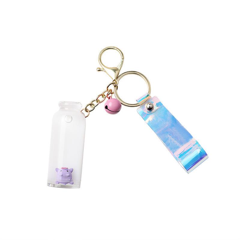 Lovely Floating Pig In Milk Acrylic Keychain With Stylish Bell Great For Gifts
