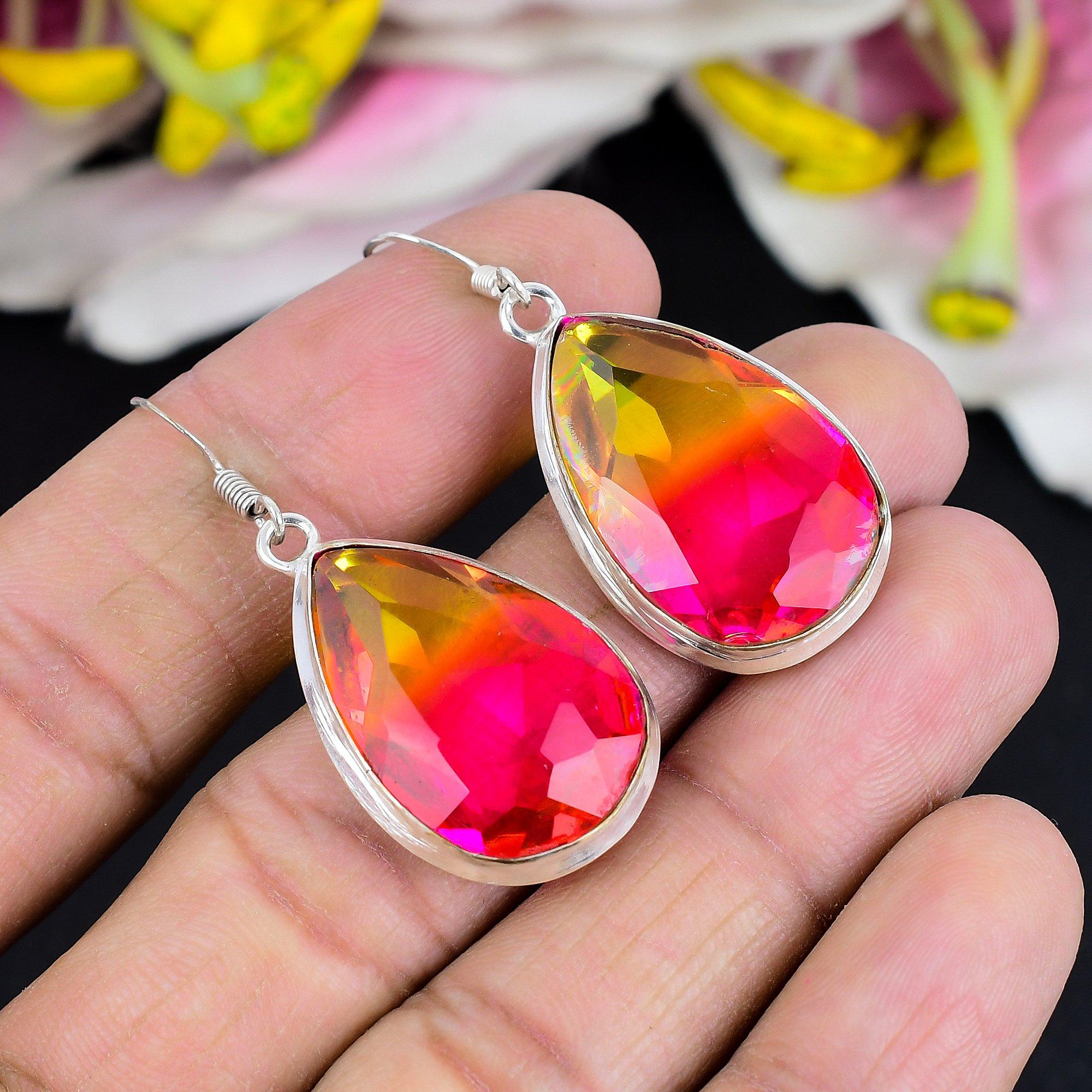 

Bi-Color Tourmaline Gemstone 925 Sterling Silver Jewelry Earring 1.85 KG-1762