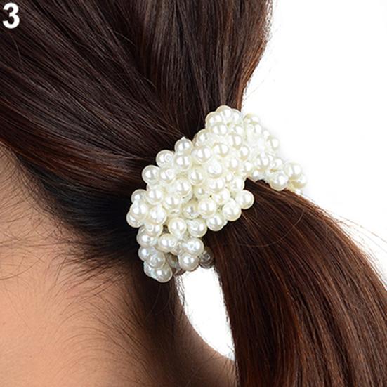 Fashion Women Faux Pearls Beads Hair Band Rope Scrunchie Ponytail Holder