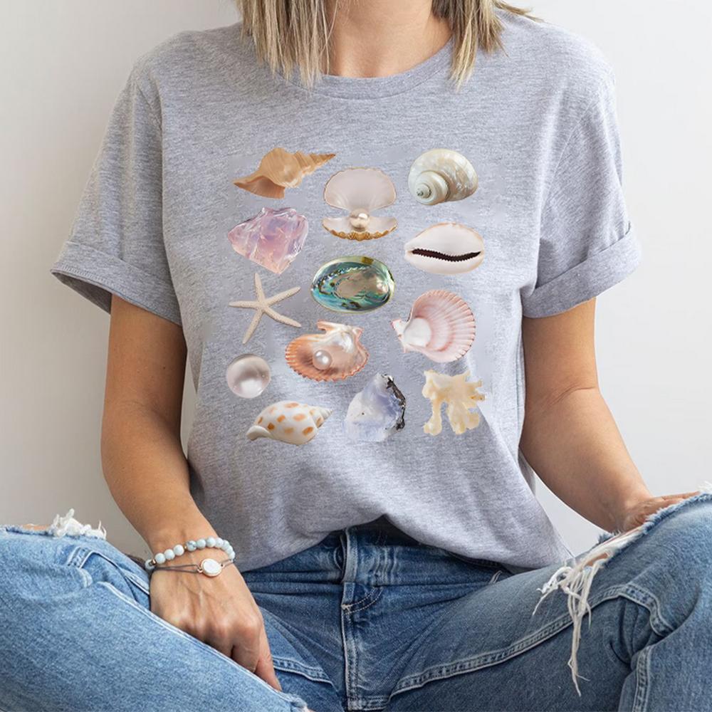 Sea Shell Tshirt Vintage Collage Aesthetic Seashell Shirt Coastal Grandma Cute Unisex's T-Shirt Unisex Short Sleeves Tops