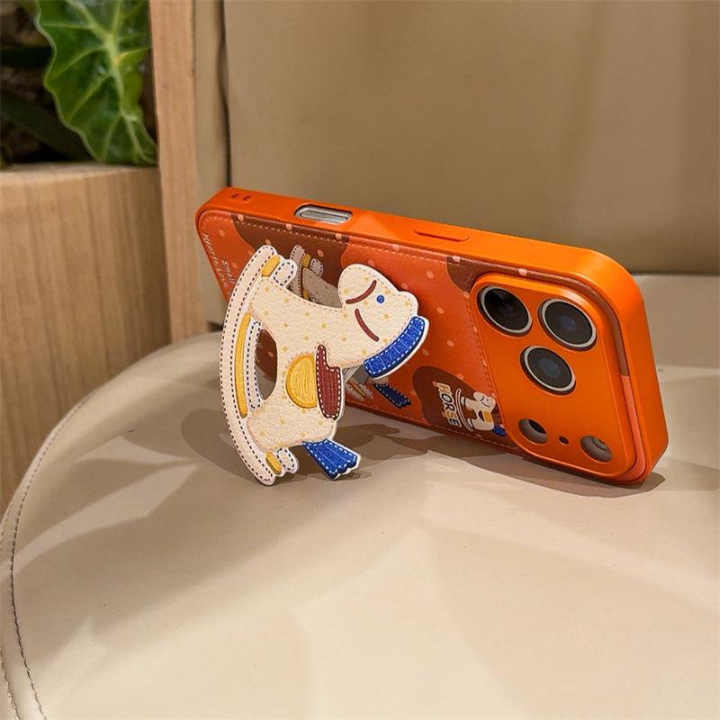 

Orange Polka Dot Leather Rocking Horse Phone Case for iPhone 17, 16 Pro Max, 15, 14 iPhone 14 Pro Max