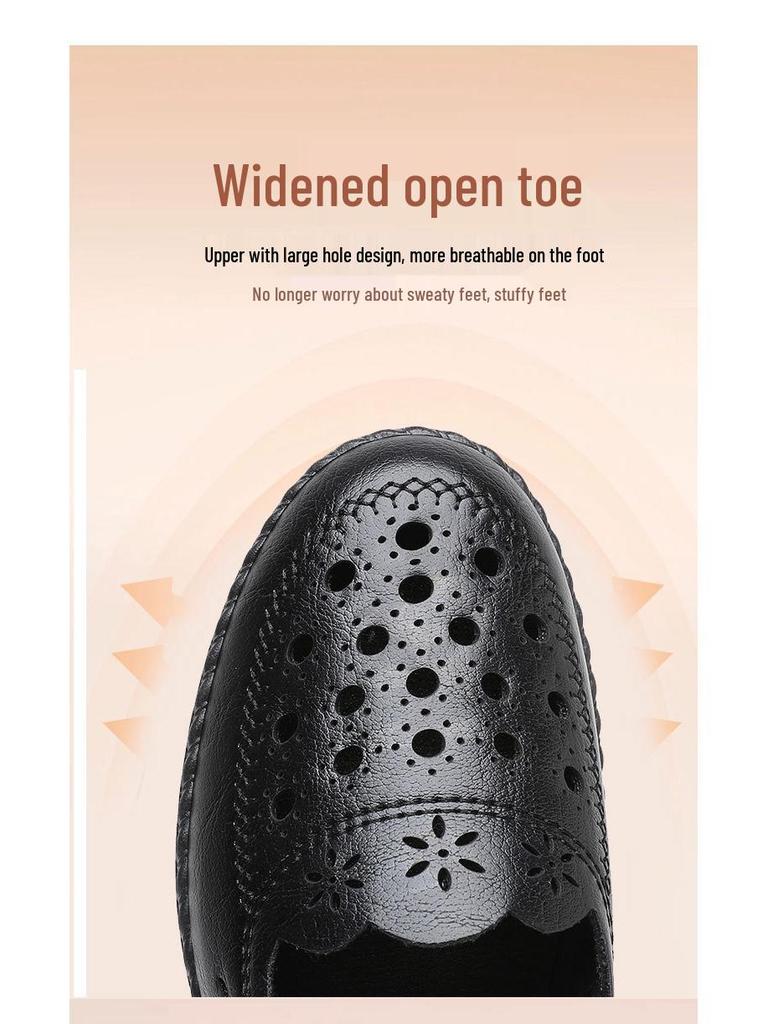 Genuine Leather Breathable Soft Sole Sandals for Middle-Aged & Elderly Women - Non-Slip Flat Heel