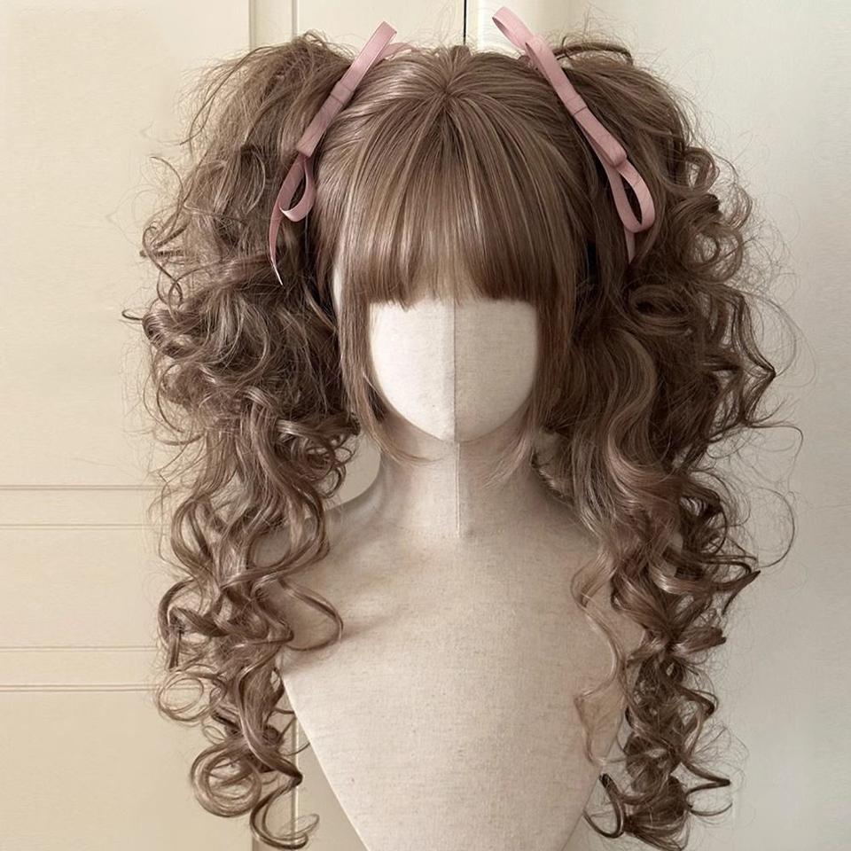Synthetic Princess Cut Double Ponytail Lolita Wig with Bangs Girl Ombre Blonde Brown White Gray Cosplay Halloween Harajuku Wig
