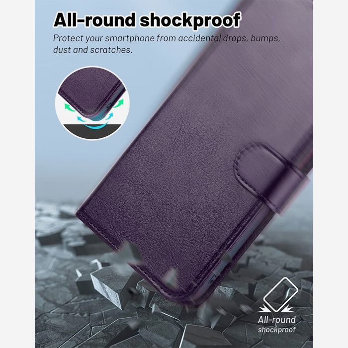 Coque de protection - BOOLING - pour Samsung Galaxy S25 Edge - Cuir PU Violet Foncé - 2 Verres Trempés - Antichoc