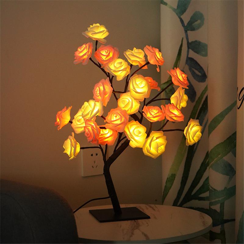 LED Table Lamp Light Rose Flower Tree USB Decoration Party Children's Room Gift Rose Lamp Home Decoration
