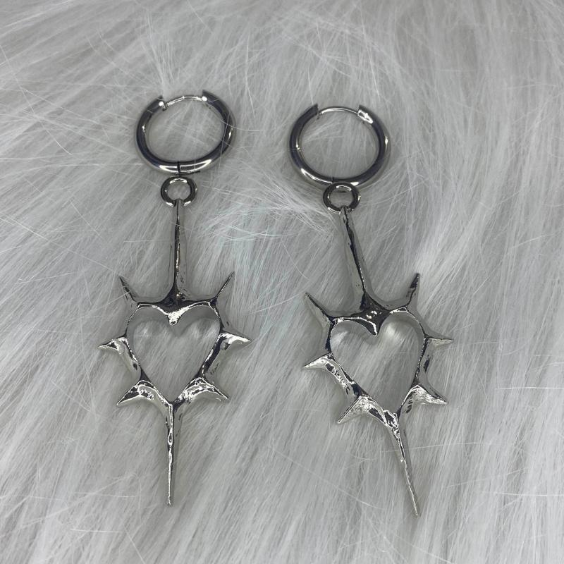 Unique Pendant Earring Punk Thorn Heart Dangle Earrings Hip Hop Hoop Earrings