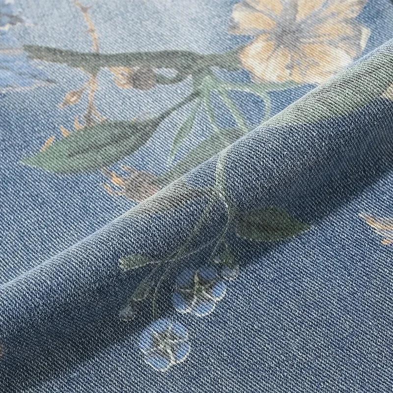 Autumn Floral Printed Jeans for Men Y2K Vintage Denim Pants Hip Hop Fashion Wide-leg Baggy Jean Streetwear Trousers