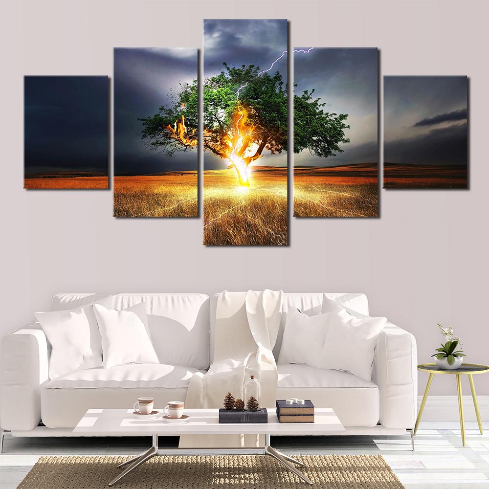 5 template high-definition printing tree thunder canvas picture living room decoration unique landscape wall crafts