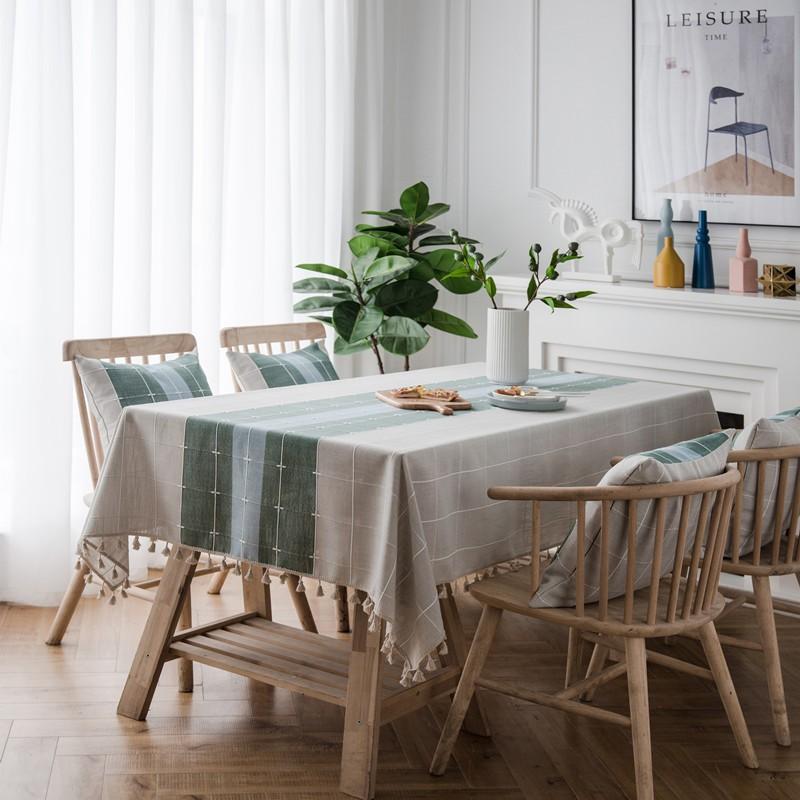 Nordic Waterproof Table Runner Cotton Linen Blend Tassel Tablecloth Geometric Rectangle Dining Coffee Decor