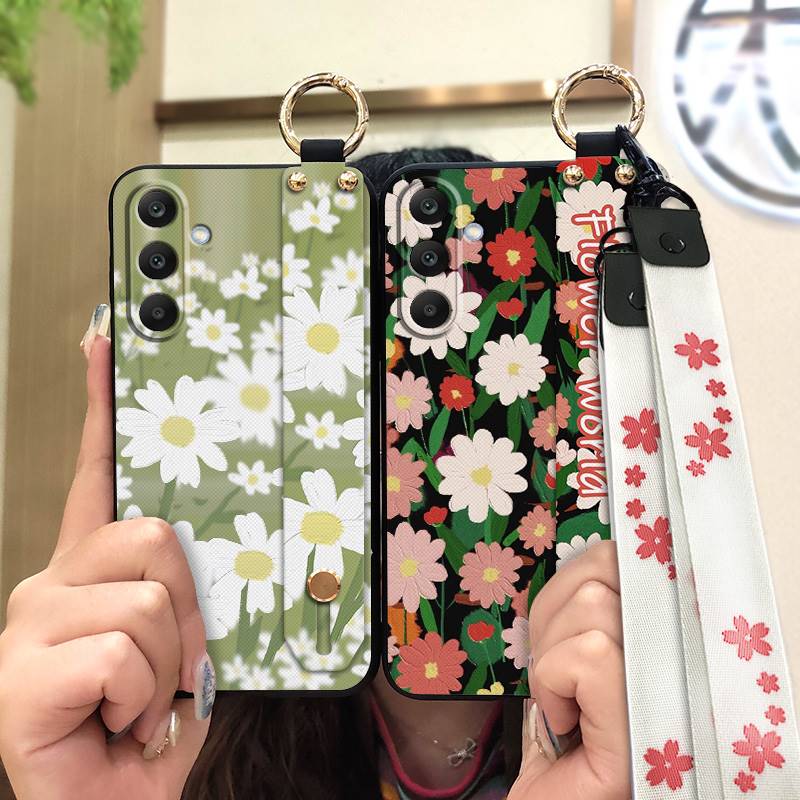 Anti-dust Wrist Strap Phone Case For Samsung Galaxy M56 5G/SM-M566B Kickstand Flower Shockproof Protective Soft case