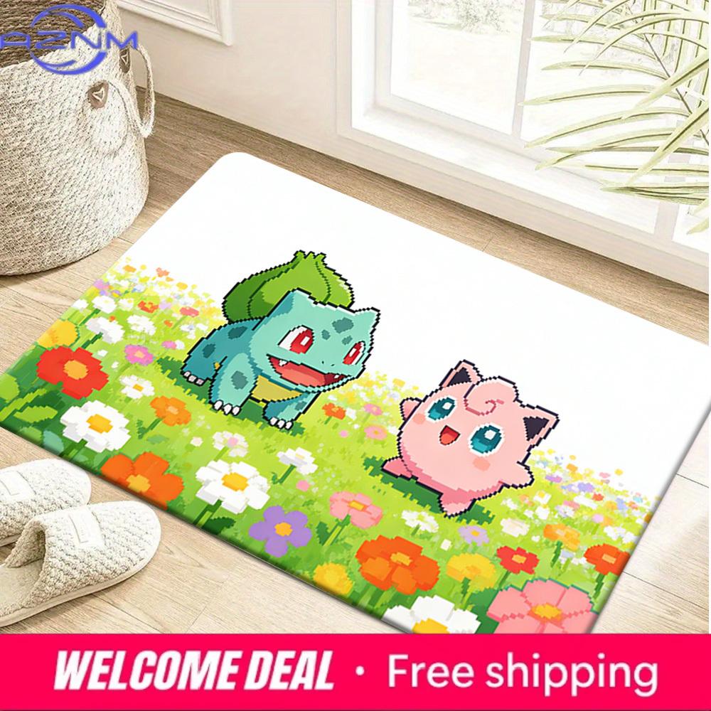 

Pokemon Bulbasaur and Jigglypuff Pixel Flower Field Print Non-slip Doormat, Soft Absorbent Floor Rug for Home Decor 40cm x 60cm