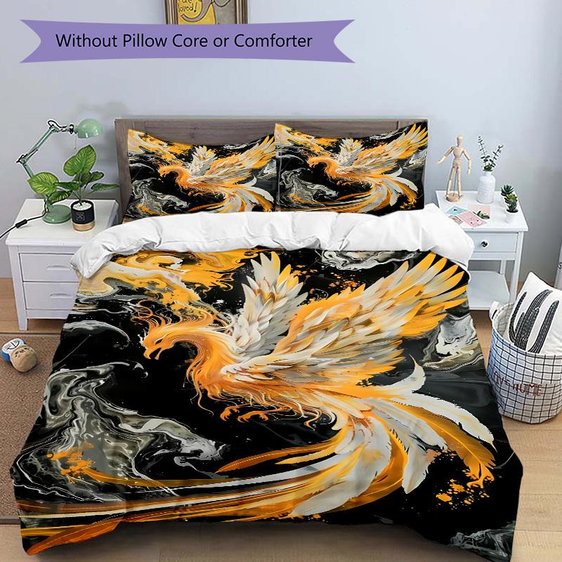 3PCs Phoenix Feather Design Cover Set, Breathable Fabric(1 Duvet Cover + 2 Pillowcases) (Without Quilt) yy250911206