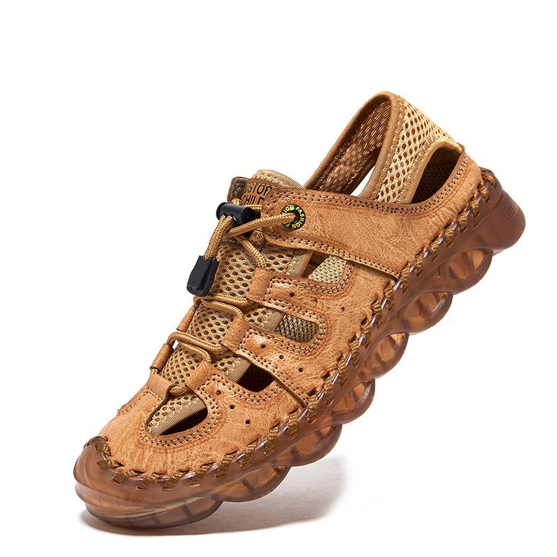 2024 Men s Genuine Leather Closed-Toe Sandals - Large Size Mesh Casual Beach Shoes 44