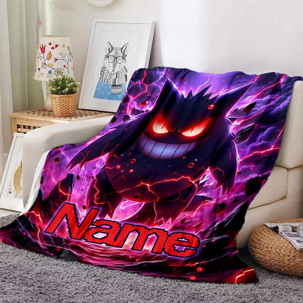 Customiz Name Personality Pokémon Gengar Blanket Soft &Warm Sofa Office Bed Travel Lunch Break Blanket, Gift Suitable All Seasons