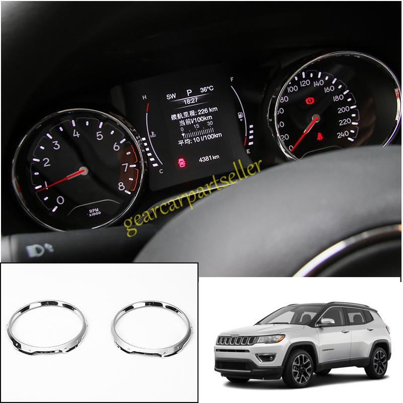 For Jeep Compass 17-2021 Glossy Chrome Dash Speedometer Odometer Ring Trim 2pc