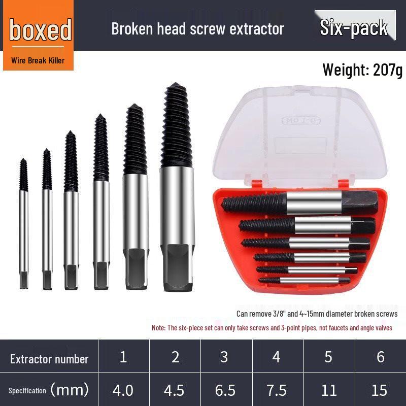 Double-Headed Screw and Broken Pipe Extractor with Four-Point and Six-Point Reverse Threads