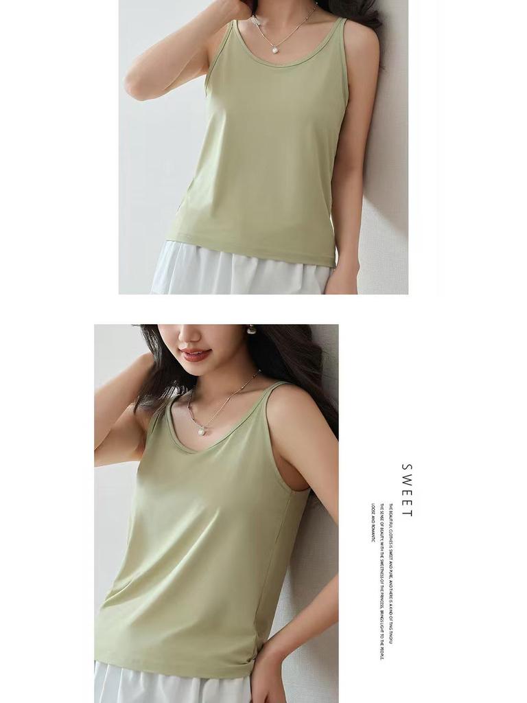2026 New Arrival Women's Seamless U-Neck Ice Silk Camisole - One Size, Solid Color Sleeveless Top