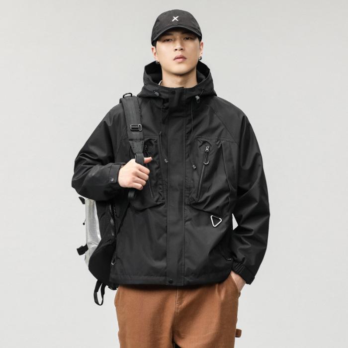 Black Hooded Jacket Men'S Loose Large Size Tooling Men'S Casual Jacket Jacket Top Trendy Brand