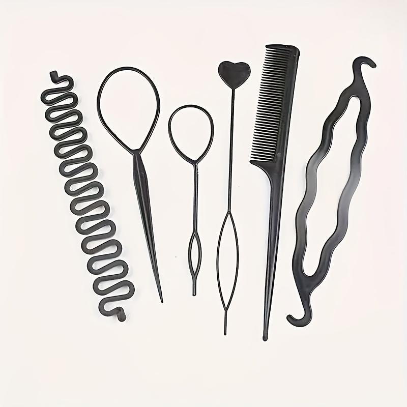 6pcs Stylish Black Plastic Hair Tools - Includes Round Brush, Flat Iron, and Comb - Perfect for Women'S Hair Styling, Ideal Gift for Easter, Ramadan