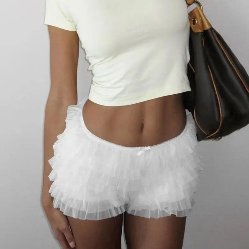 

Fashion Sexy Lace Multi-Layer Cake Super Short Shorts Frill Wave Low Waist Versatile Niche Fluffy Pants Women White S